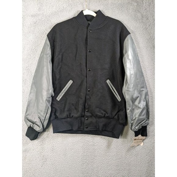 Holloway Other - Vintage Holloway College Jacket Large Letterman Varsity Wool Leather Black Gray